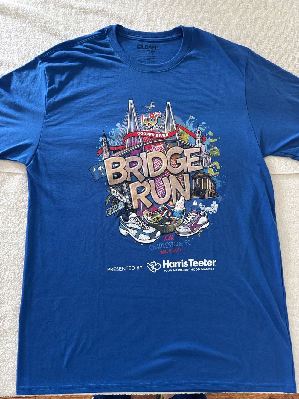 Cooper River Bridge Run 2025 Gildan Men's Short Sleeve Tee - Blue Large New